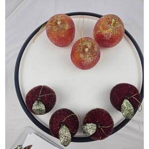 Glitter Apple Ornaments - Fall Harvest Holiday Tree Decor - Set of 7